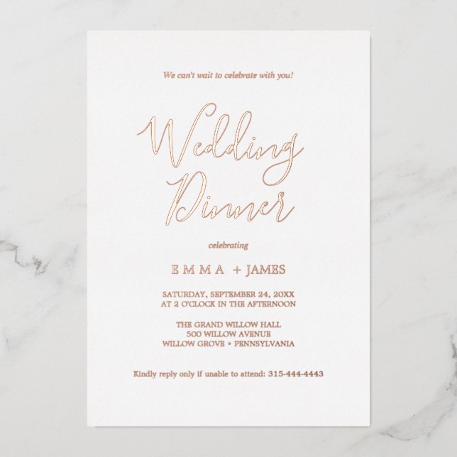 Delicate Rose Gold Foil Calligraphy Bridal Shower  Foil Invitation (Front)