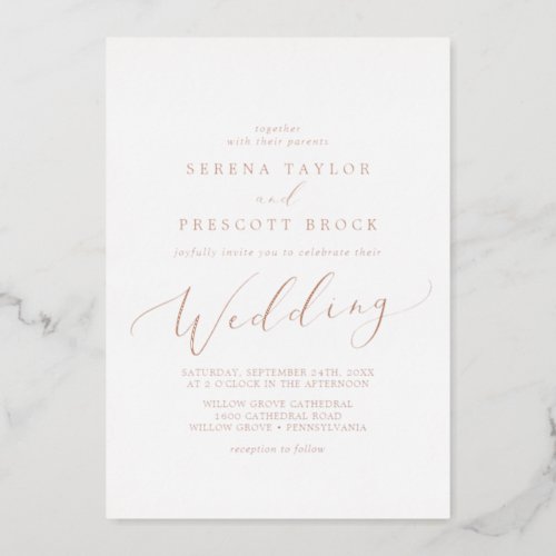 Delicate Rose Gold Foil Calligraphy Wedding Foil Invitation