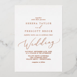 Delicate Rose Gold Foil Calligraphy Wedding Invitation