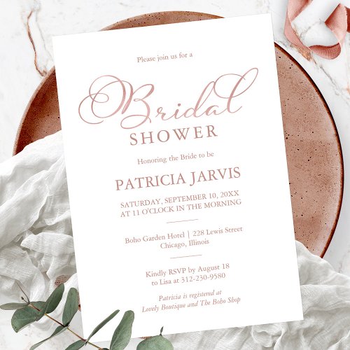 Delicate Rose Gold Foil Script Bridal Shower Invitation