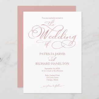Simple Rose Gold Wedding Invitations with Glitter - Minimalist