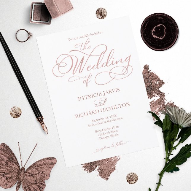 Delicate Rose Gold Foil Script Wedding Invitation