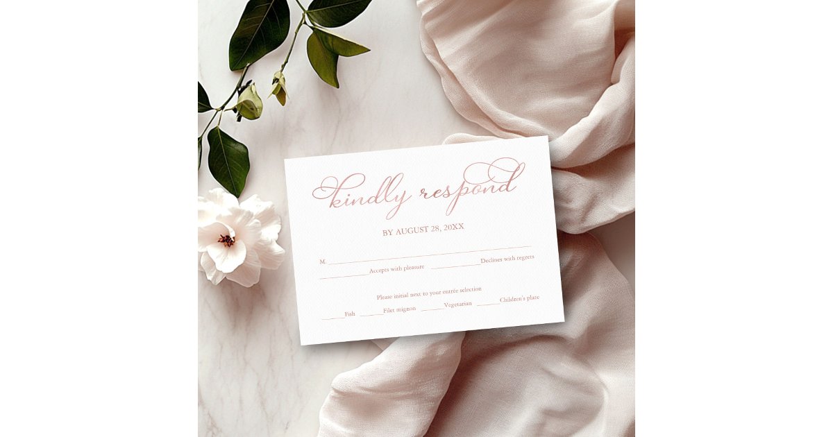 Delicate Rose Gold Foil Script Wedding RSVP Card | Zazzle