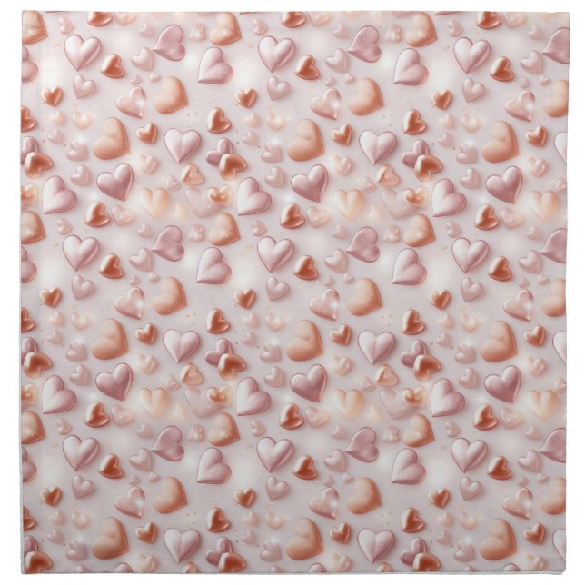 Delicate Rose Gold Hearts Cloth Dinner Napkins (Front)