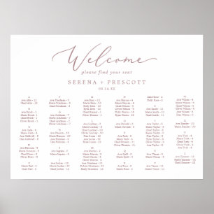 Delicate Rose Gold Horizontal Alphabetical Seating Poster