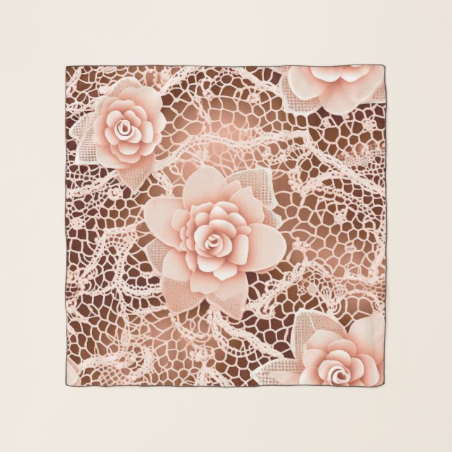 Delicate Rose Gold Lace Effect Chiffon Scarf (Front)