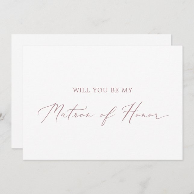 Delicate Rose Gold Matron of Honor Proposal Card (Front/Back)