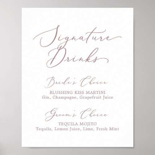 Delicate Rose Gold Signature Drinks Sign