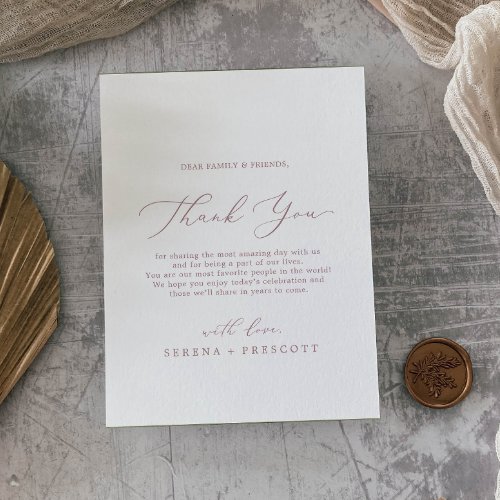 Delicate Rose Gold Thank You Reception Card