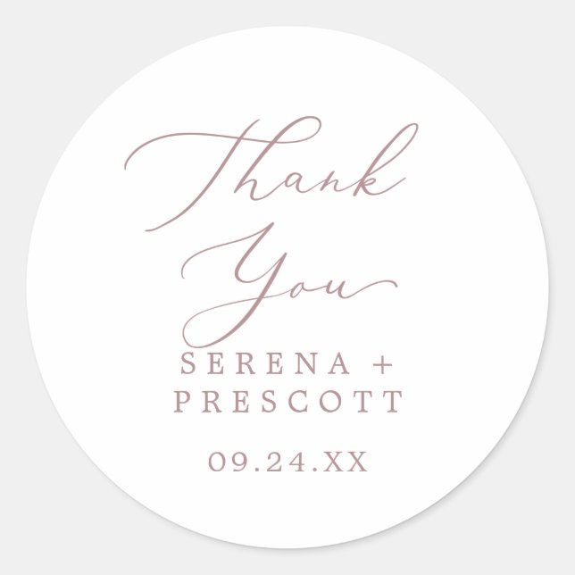 Delicate Rose Gold Thank You Wedding Favor Sticker (Front)