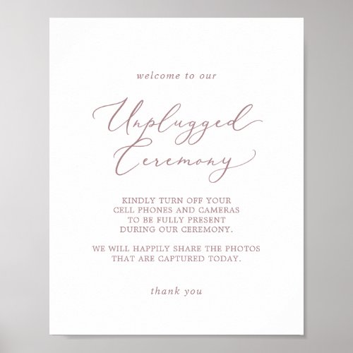 Delicate Rose Gold Unplugged Ceremony Sign