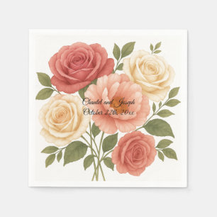 Delicate Rose Peony Personalized Wedding Napkins