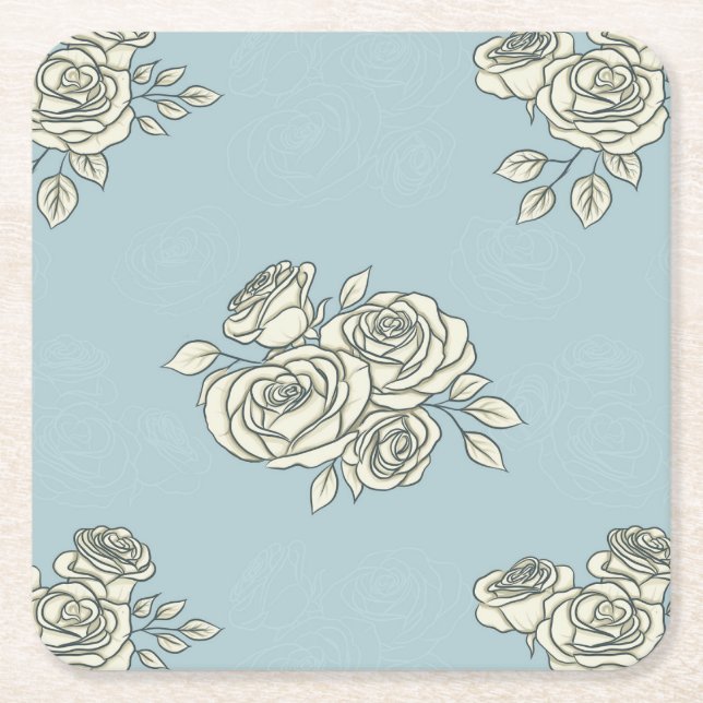 Delicate roses square paper coaster (Front)