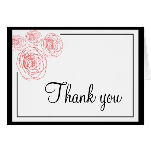 Delicate Roses Thank You Card Black and Red