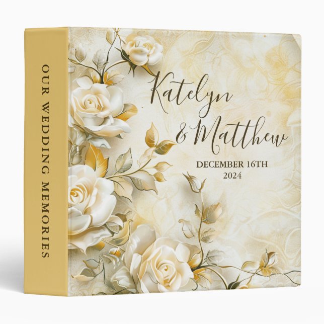 Delicate roses wedding custom 3 ring binder (Front/Spine)