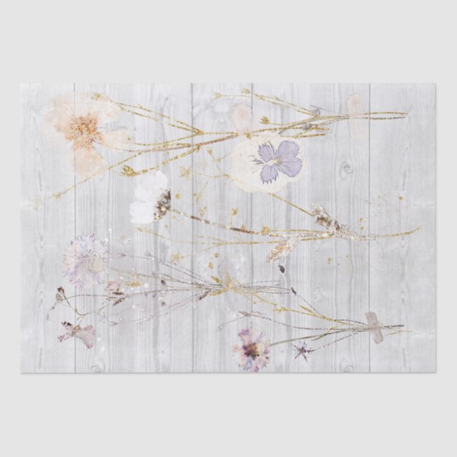 delicate rustic dried wildflowers tissue paper (Front)