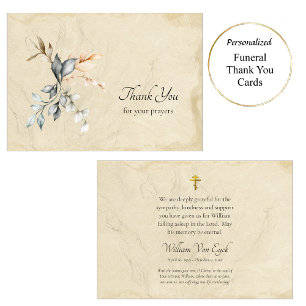 Delicate Rustic Leaves Parchment Orthodox Funeral  Thank You Card
