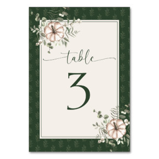 Delicate Rustic Watercolor Pumpkins Green Table Number