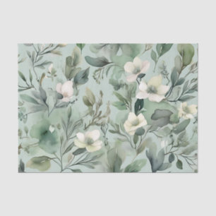 Delicate Sage Green Floral Pattern Tissue Paper