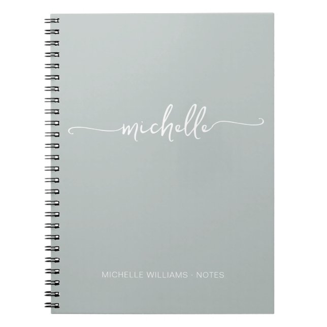 Delicate Sage Green Girly Monogram Script Notebook (Front)