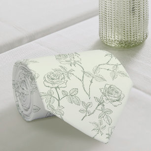 Delicate sage green roses neck tie
