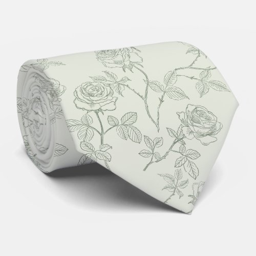 Delicate sage green roses neck tie