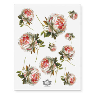 Delicate Salmon Pink and white Rose floral Temporary Tattoos
