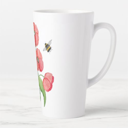 Delicate scarlet poppy flower and bumblebees latte mug