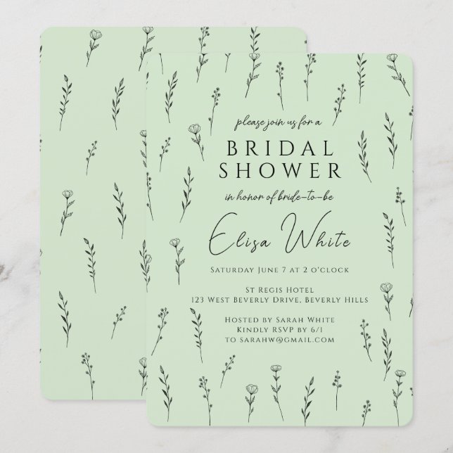 Delicate Scattered Wildflowers Bridal Shower Invitation (Front/Back)