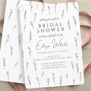 Delicate Scattered Wildflowers Bridal Shower Invitation