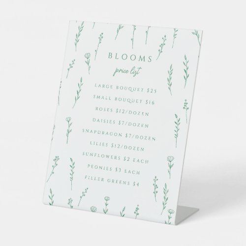 Delicate Scattered Wildflowers Green Price List Pedestal Sign