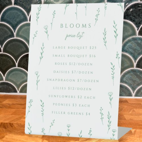 Delicate Scattered Wildflowers Green Price List Pedestal Sign