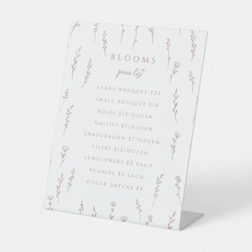 Delicate Scattered Wildflowers Pink Price List Pedestal Sign
