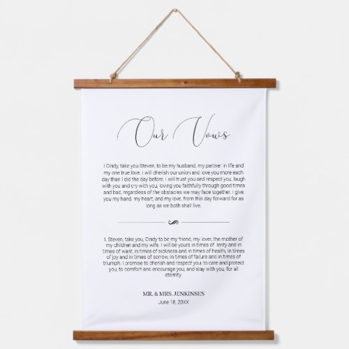 Delicate Script Anniversary Wedding Vows Hanging Tapestry