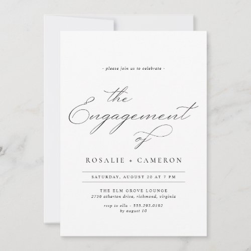 Delicate Script  Classic Formal Engagement Party Invitation