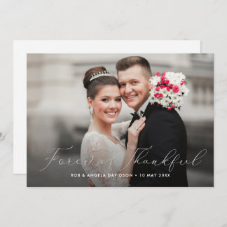 delicate script double sided wedding photo thank you card