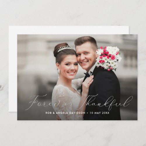 delicate script double sided wedding photo thank you card