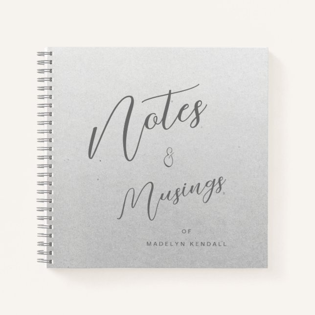 Delicate Script Gradient Silver Gray Personalized Notebook (Front)