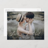 Delicate Script Love is Patient Change the Date Announcement Postcard (Front/Back)