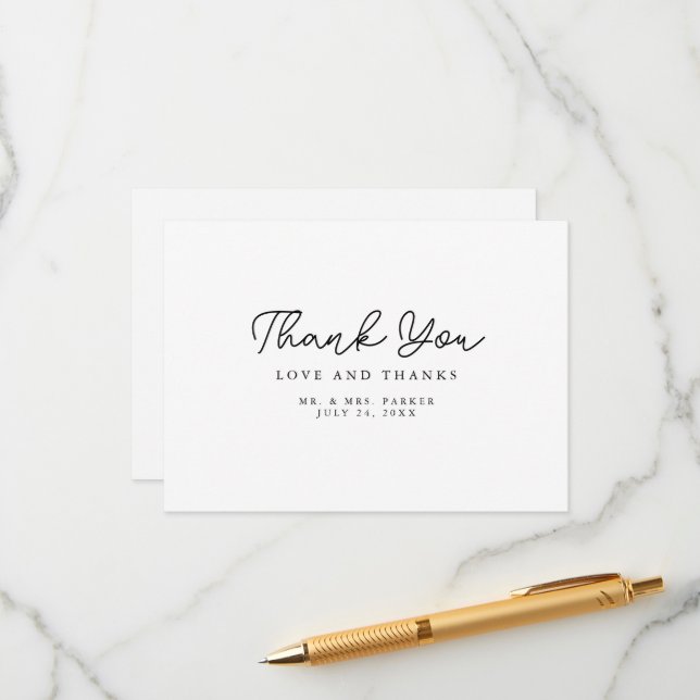 Delicate script modern elegant thank you Card (Front/Back In Situ)
