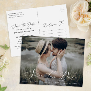 Delicate Script Photo Wedding Save The Date Postcard
