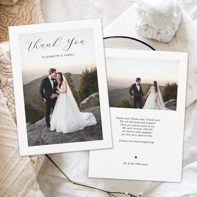 Delicate Script Photo Wedding Thank You Card (Creator Uploaded)