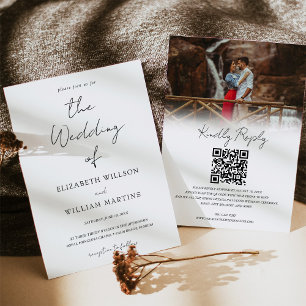 Delicate Script QR Code RSVP Photo Wedding Invitation