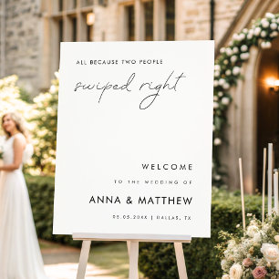 Delicate Script Swipe Right Wedding Welcome Sign  