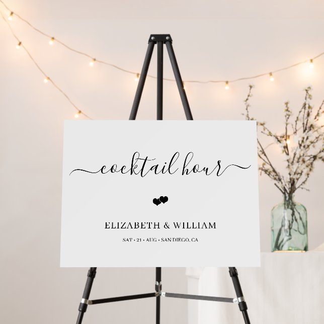 Delicate Script Wedding Cocktail Hour Sign (In Situ (Stand))