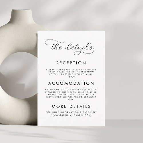 Delicate Script Wedding Details Minimalist White Enclosure Card