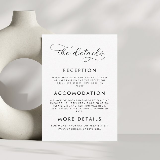 Delicate Script Wedding Details Minimalist White Enclosure Card (Creator Uploaded)