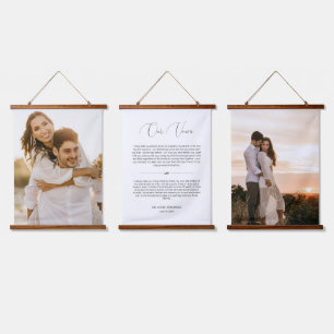 Delicate Script Wedding Vows Anniversary 2 Photo Hanging Tapestry
