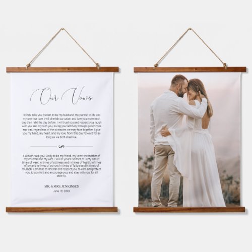 Delicate Script Wedding Vows Anniversary Photo Hanging Tapestry