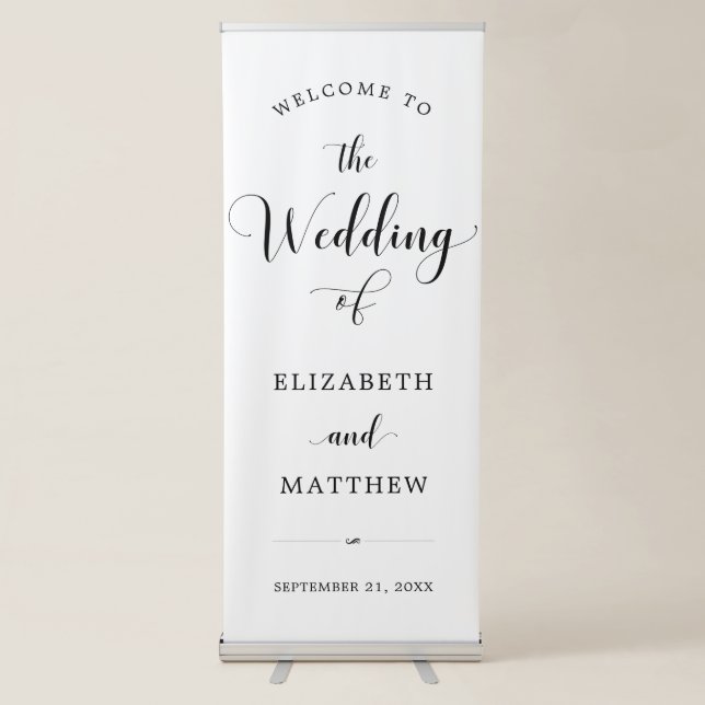 Delicate Script Wedding Welcome Banner with Stand (Front)